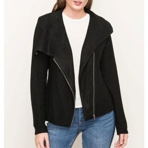 Bar lll Black Moto Jacket with Asymmetrical Zipper and Waterfall-Flyaway Collar.
